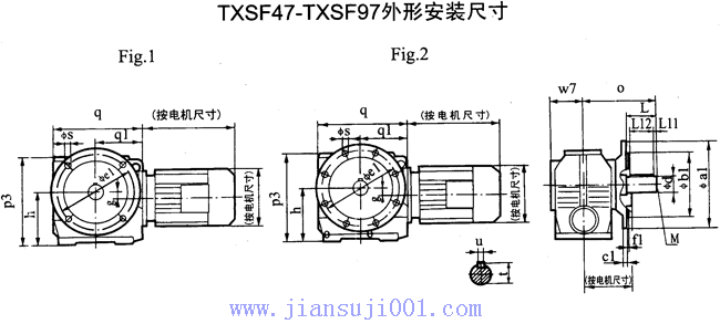 TXSF47-TXSF97斜齒輪—蝸輪減速電機(jī)外形安裝尺寸