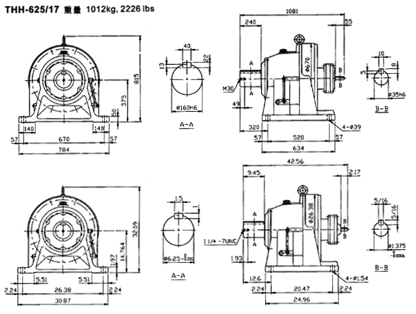 傳仕600系列擺線針輪減速機雙段雙軸型減速機馬達外形尺寸(THH624/16……)