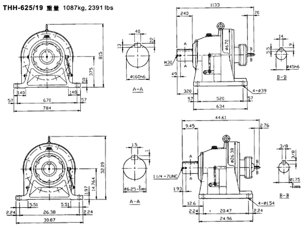 傳仕600系列擺線針輪減速機雙段雙軸型減速機馬達外形尺寸(THH624/16……)