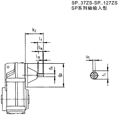 SP系列平行軸斜齒輪減速電機(jī)孔輸入型外形尺寸(圖)