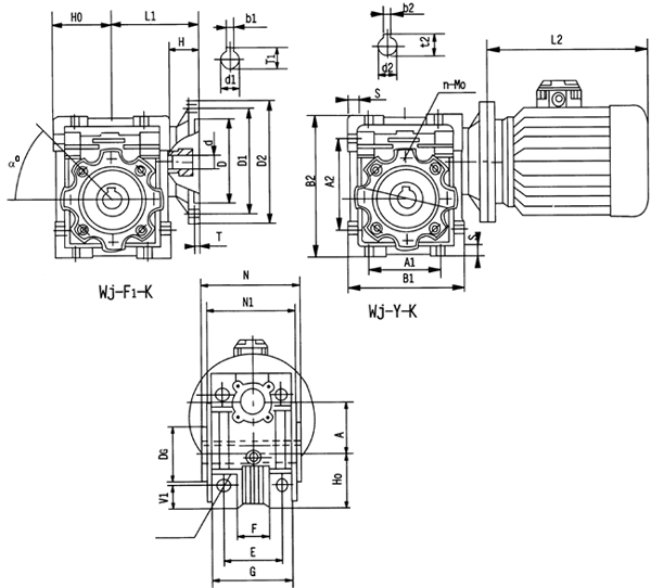 2J一F1一K WJ一Y一K中空軸型蝸輪減速器外型安裝尺寸